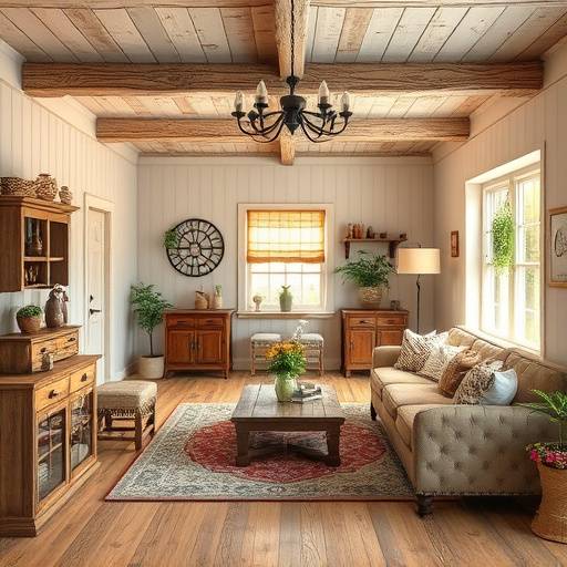 Interior shot of Cozy Living Room in Rural Farmhouse