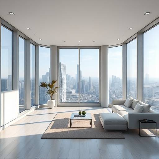 Interior shot of Modern Apartment with city view